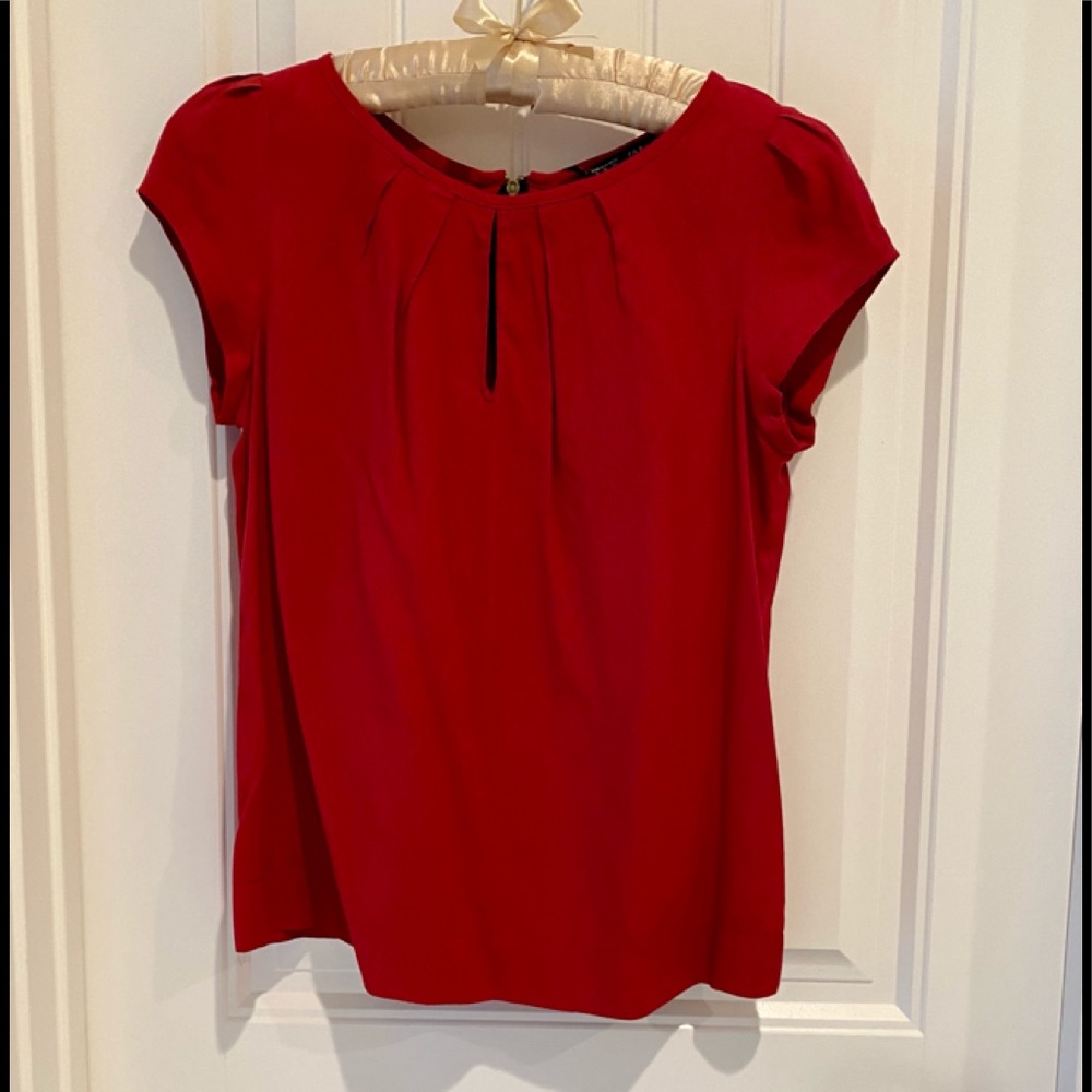 Crimson Red Cap Sleeve Keyhole Blouse